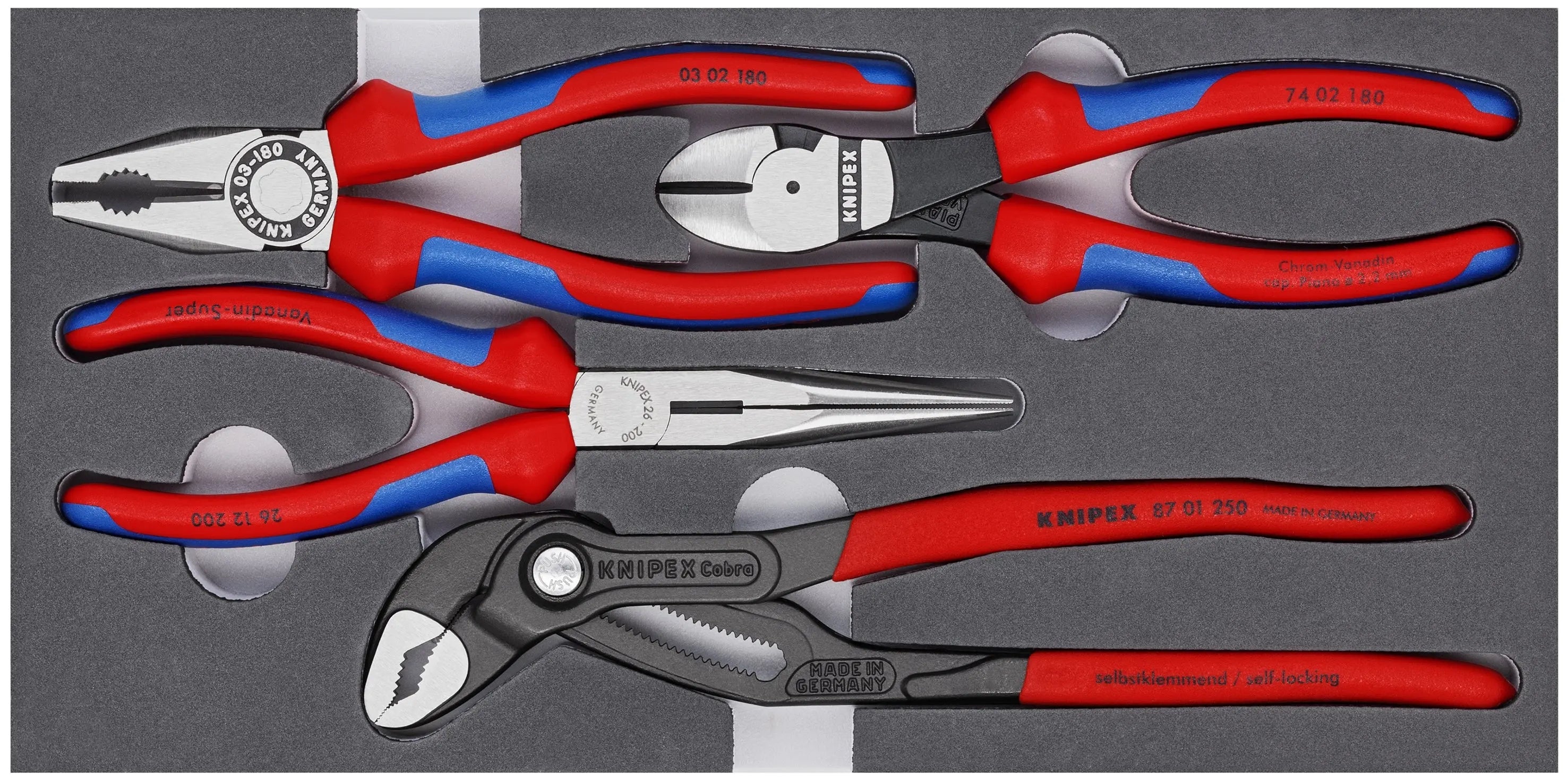 Knipex 00 20 01 V15 KN | 4 Pc Basic Pliers Set in Foam Tray Knipex