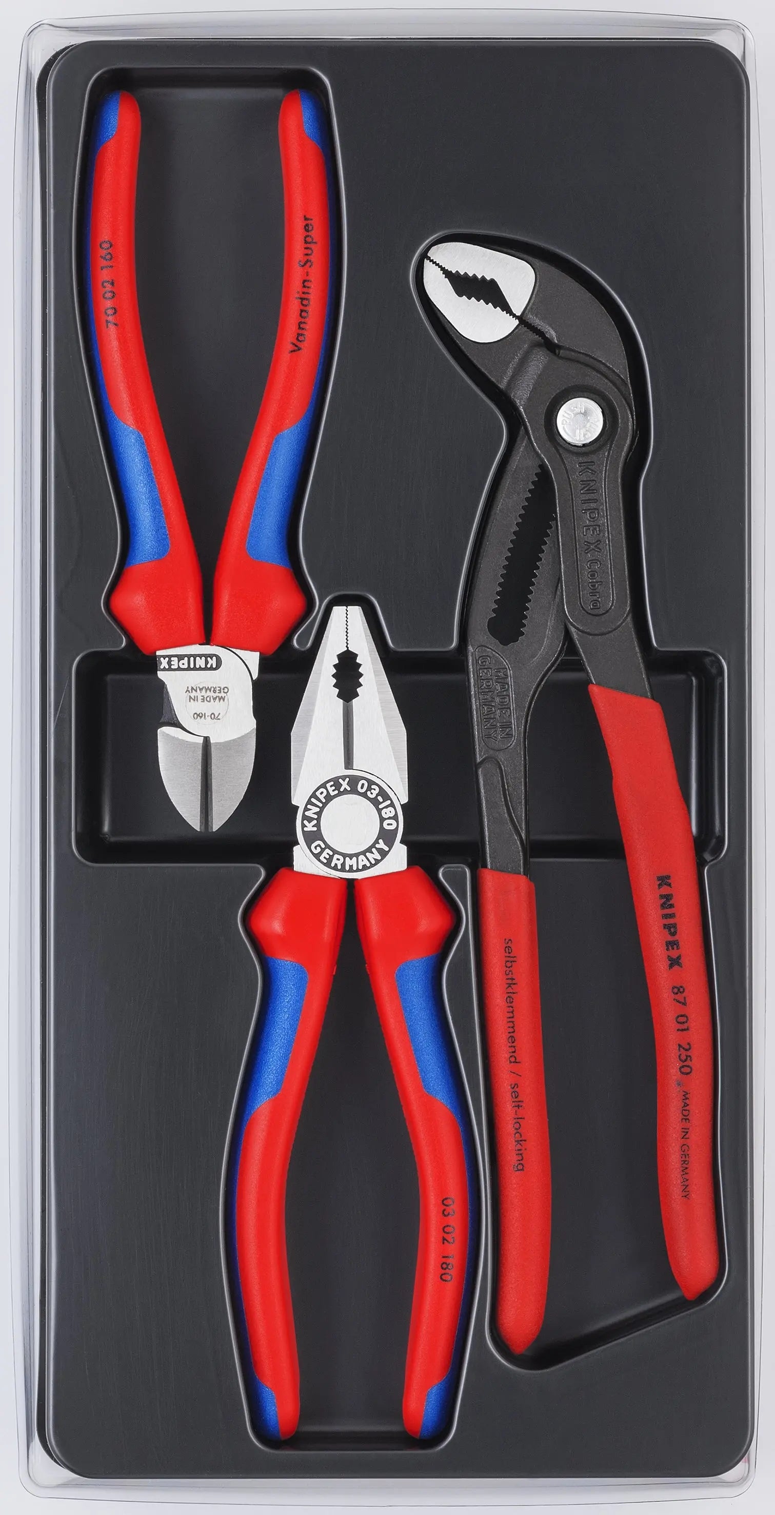 Knipex 00 20 09 V01 KN | 3 Pc Combination, Diagonal, Cobra Set Knipex