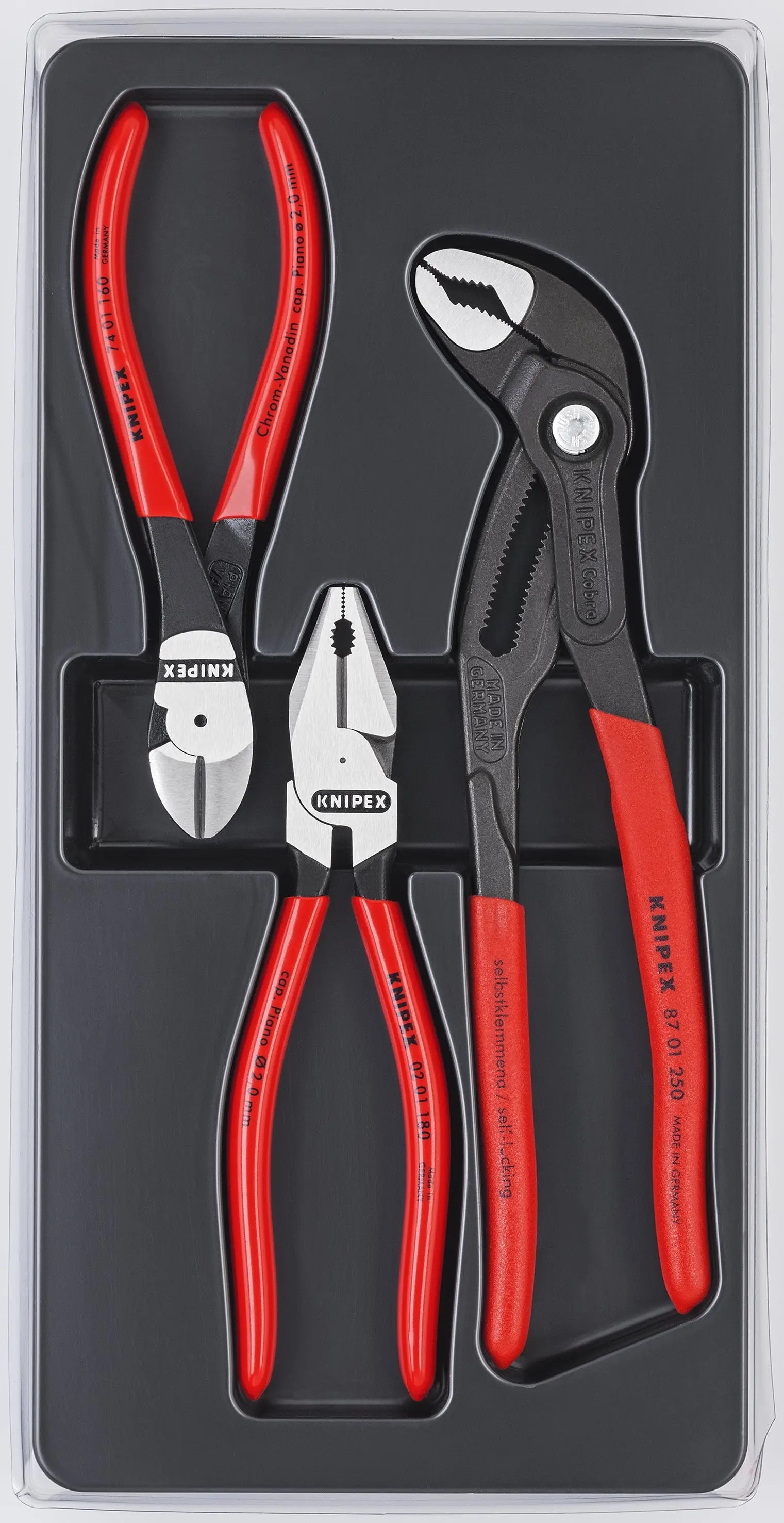 Knipex 00 20 10 KN | 3 Pc High Lev. Combination, Diagonal, Cobra Set Knipex