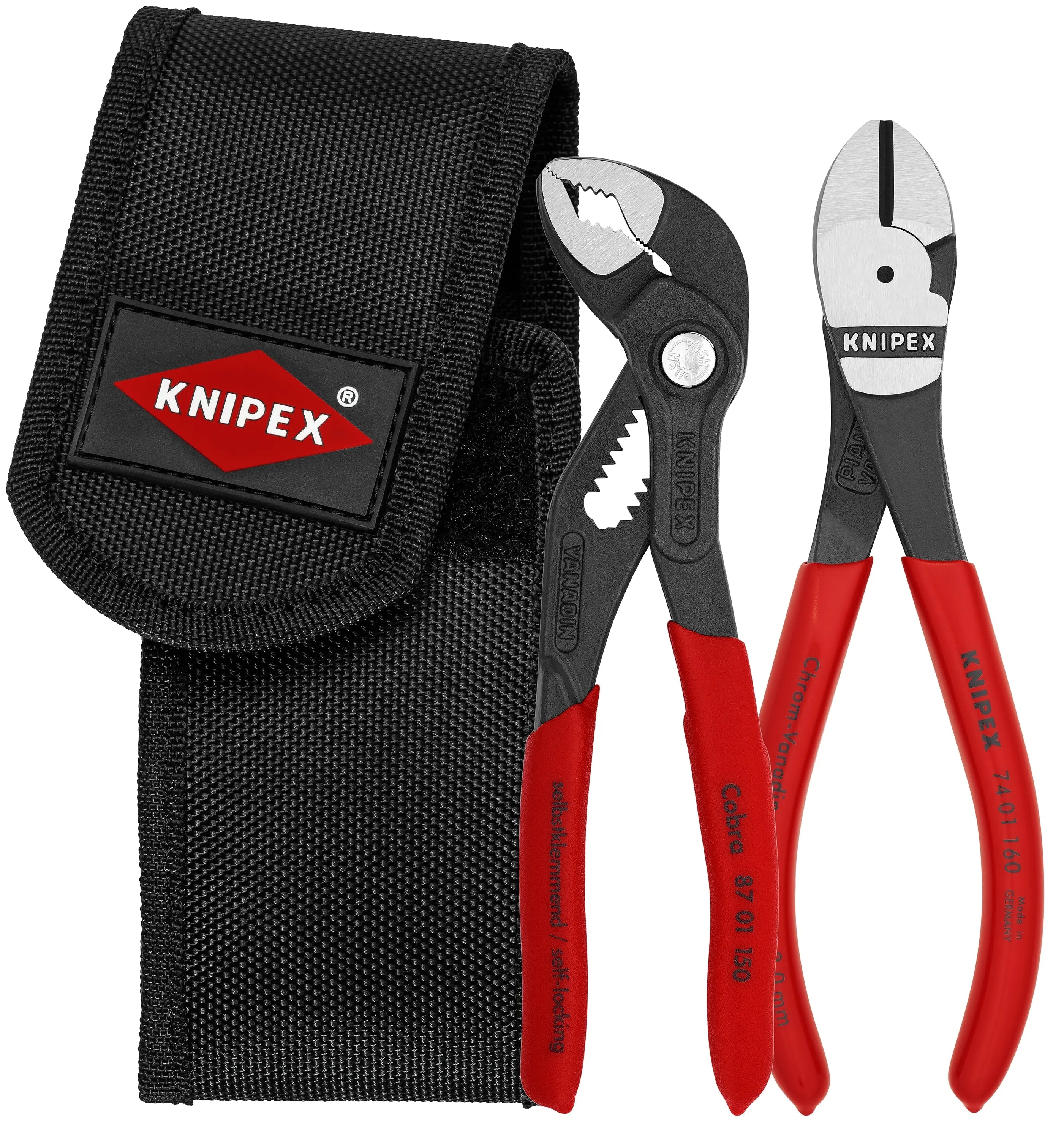 Knipex 00 20 72 V02 KN | 2 Pc Mini Pliers In Belt Pouch (74 01 160 & 87 01 125) Knipex