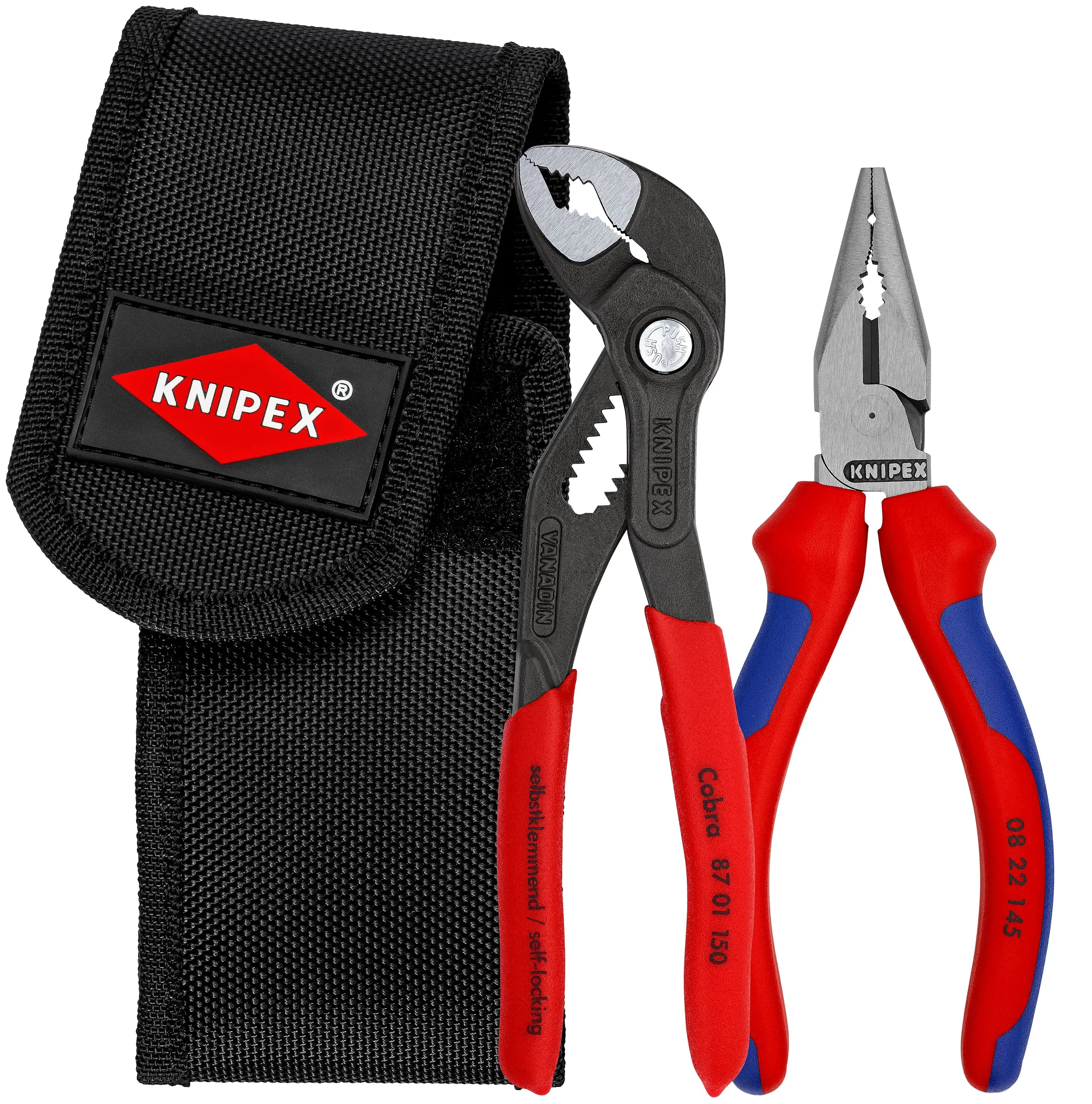 Knipex 2 Pc Mini Pliers in Belt Pouch - Cobra and Needle-Nose - 00 20 72 V06 Pliers Set Knipex