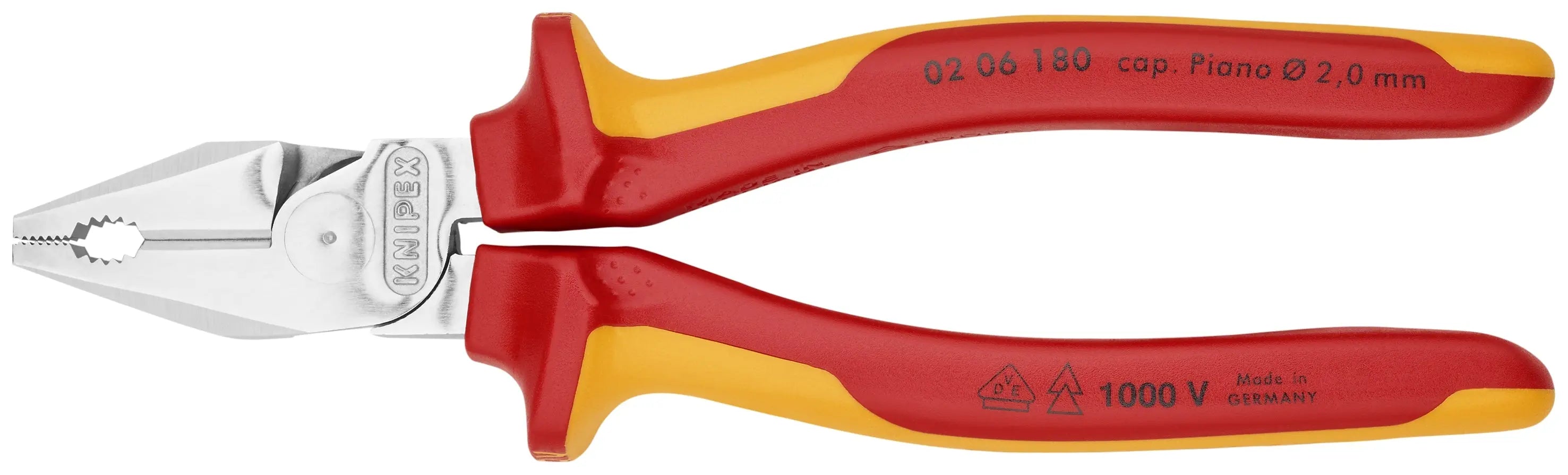 Knipex 02 06 180 KN | High Leverage Combination Pliers, Chrome, 1000V Insulated Knipex