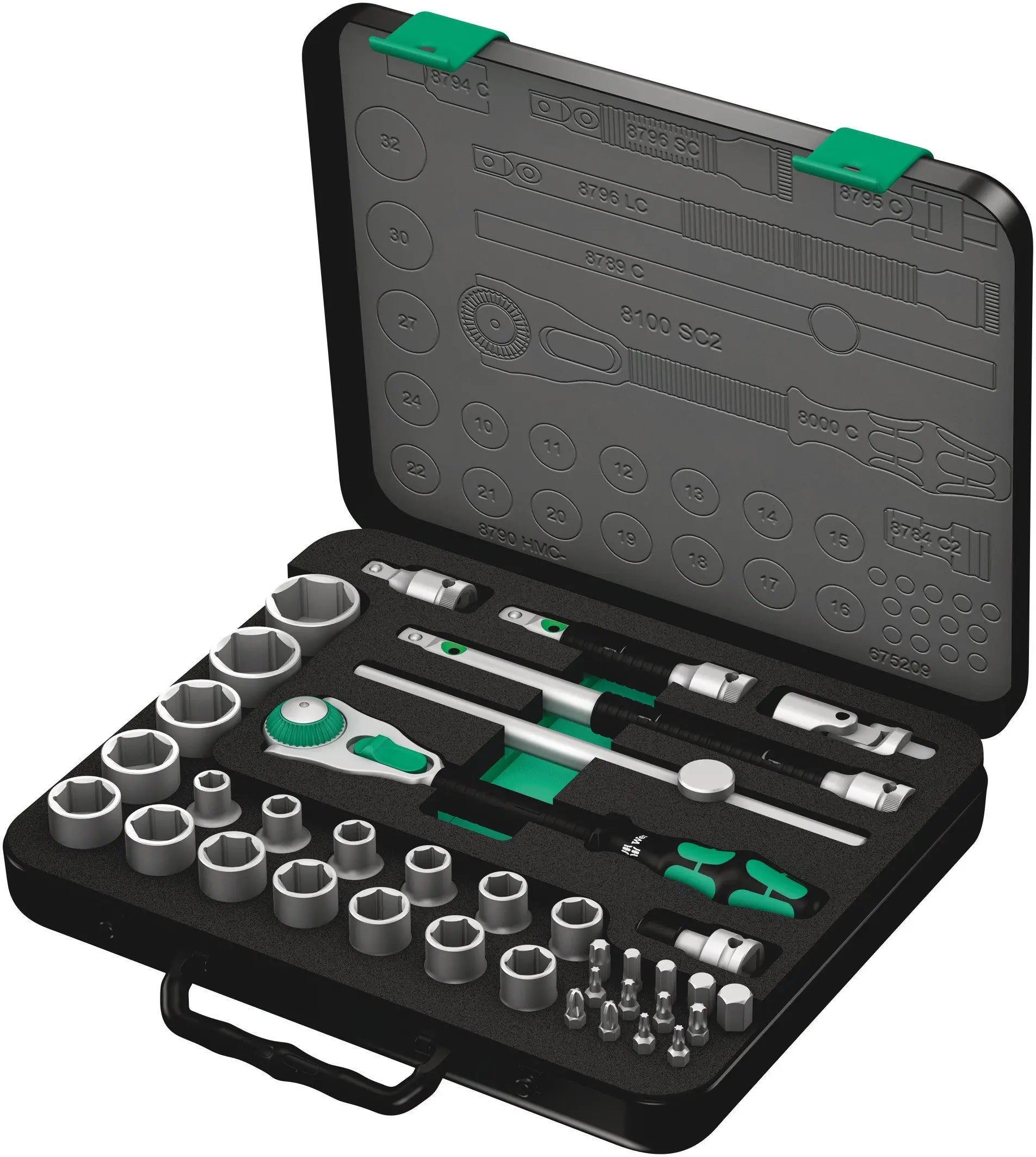 Wera 8100 SC 2 Set of 37 1/2 in Drive Zyklop Metric Speed Ratchet - WE 05003645001 Wera
