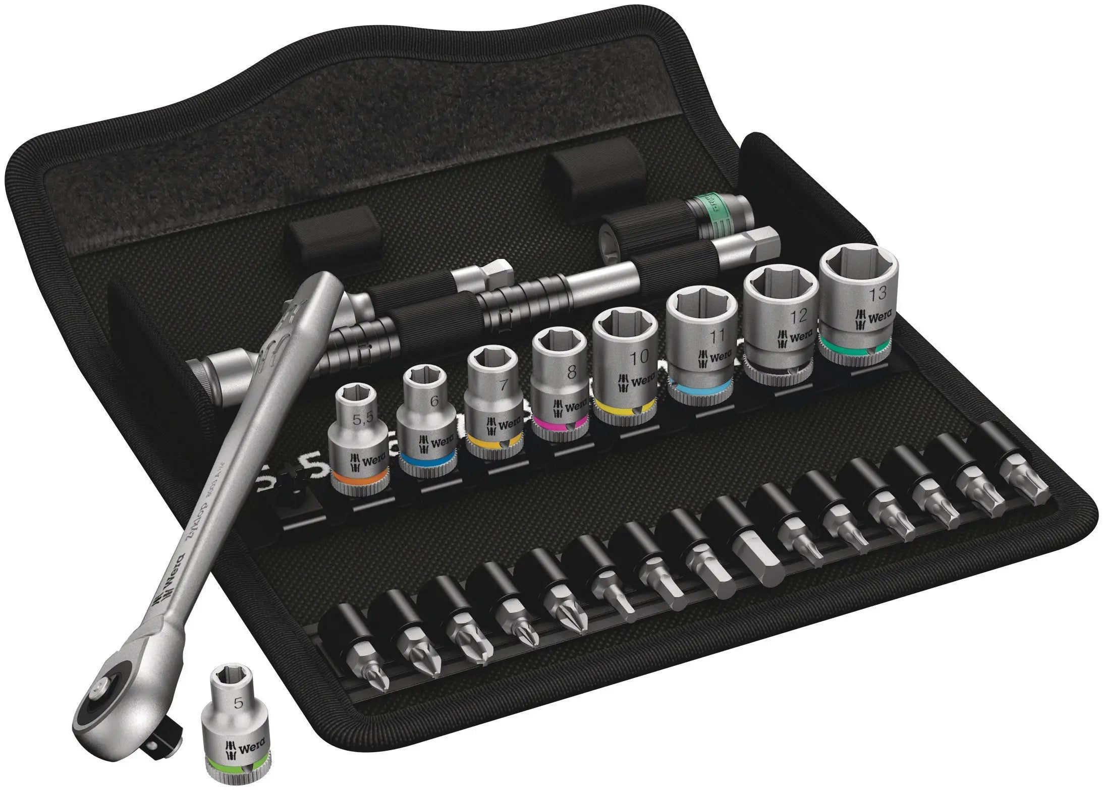 Wera 8100 SA 7 ZYKLOP METAL RATCHET SET 1/4 28 PCS RATCHET SET PUSH-THROUGH SQUARE METRIC 05004017001 Wera