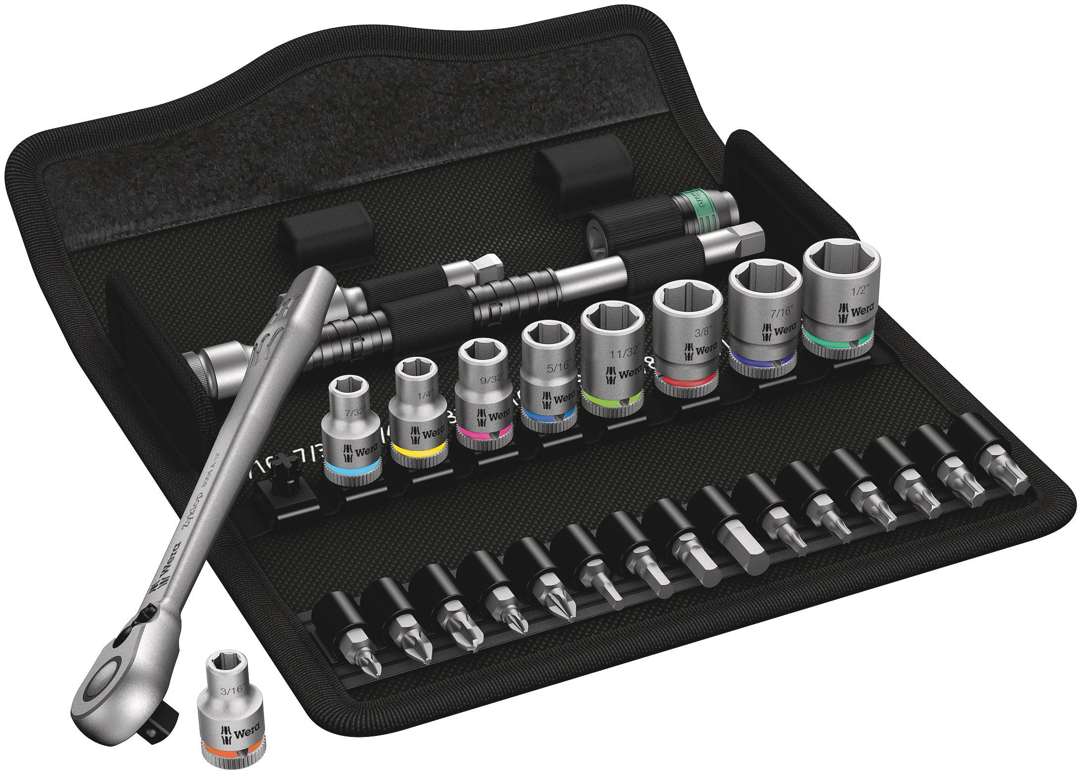 Wera 8100 SA 11 ZYKLOP METAL RATCHET SET. IMPERIAL 1/4 28PIECE RATCHET SET WITH SWITCH LEVER IMPERIAL 05004021001
