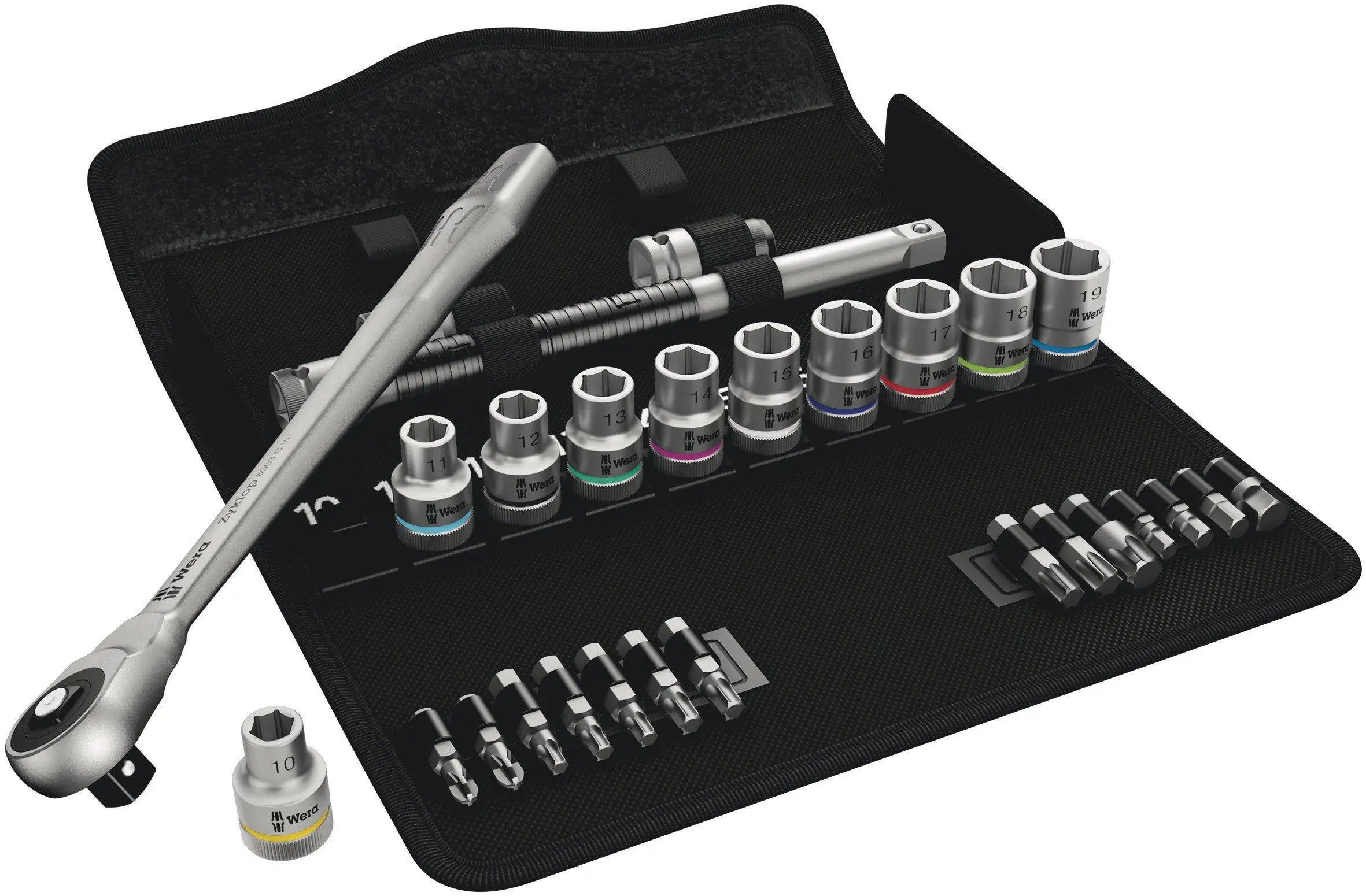 Wera 8100 SC 7 ZYKLOP METAL RATCHET SET 1/2 25 PCS RATCHET SET PUSH-THROUGH SQUARE METRIC 05004077001 Wera