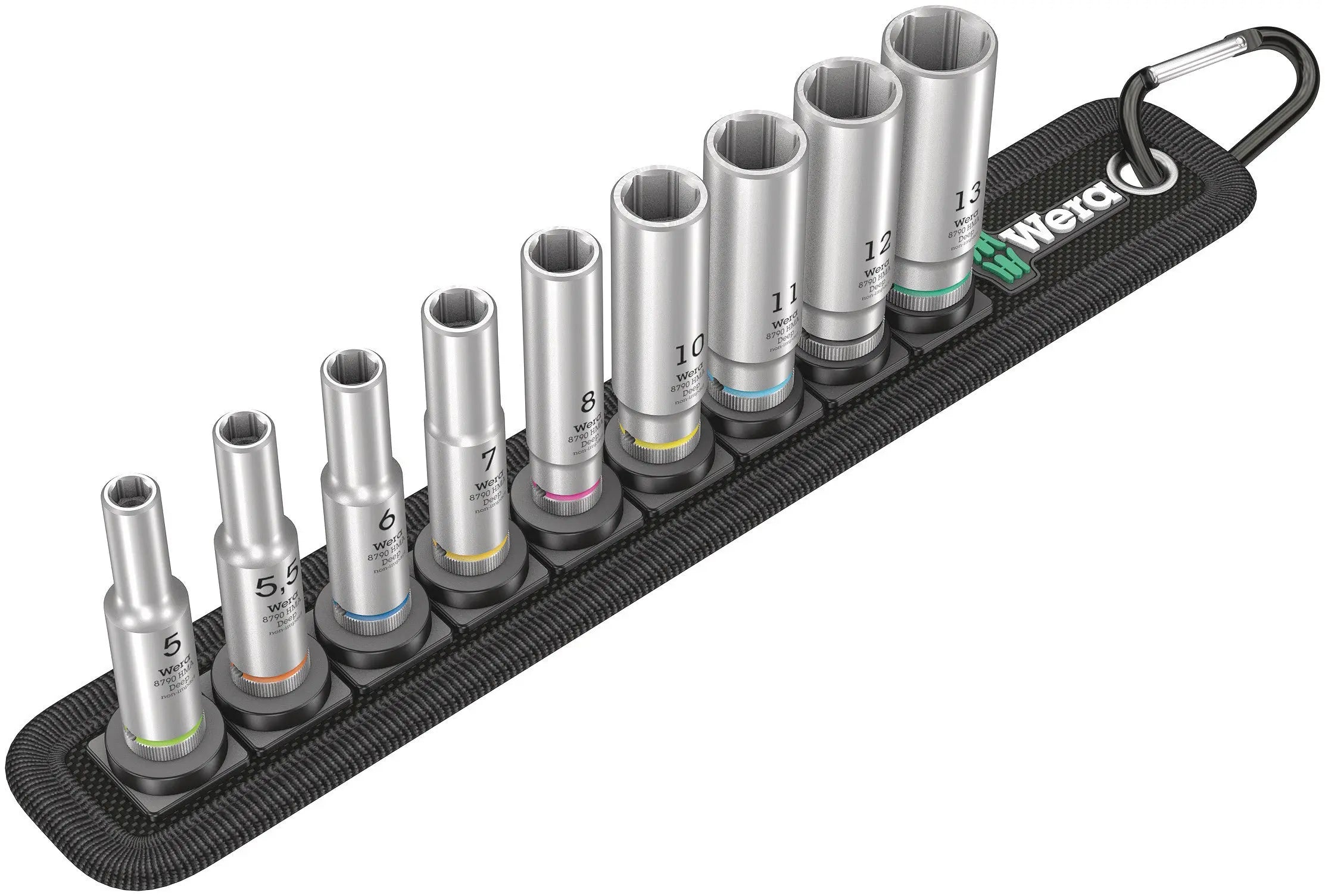 Wera Belt A Deep 1 (8790 HMA Deep Sockets on Belt - 9 piece set - SW 5 - SW 13) 05004525001 Wera
