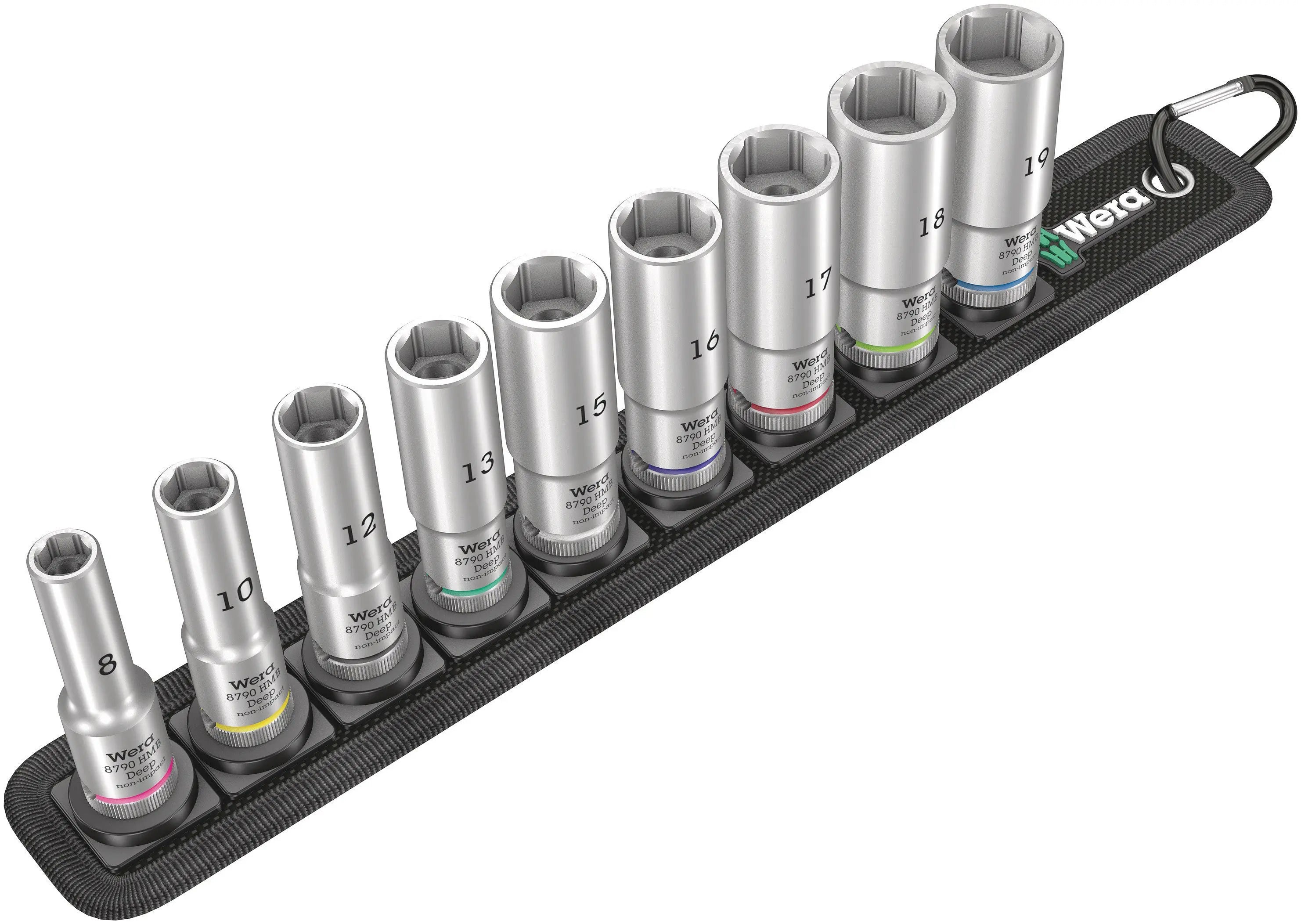 Wera Belt B Deep 1 (8790 HMB Deep Sockets on Belt - 9 piece set - SW 8 - SW 19) Same Sizes as Belt B 4 (SW 8 - SW 19) 05004545001 Wera