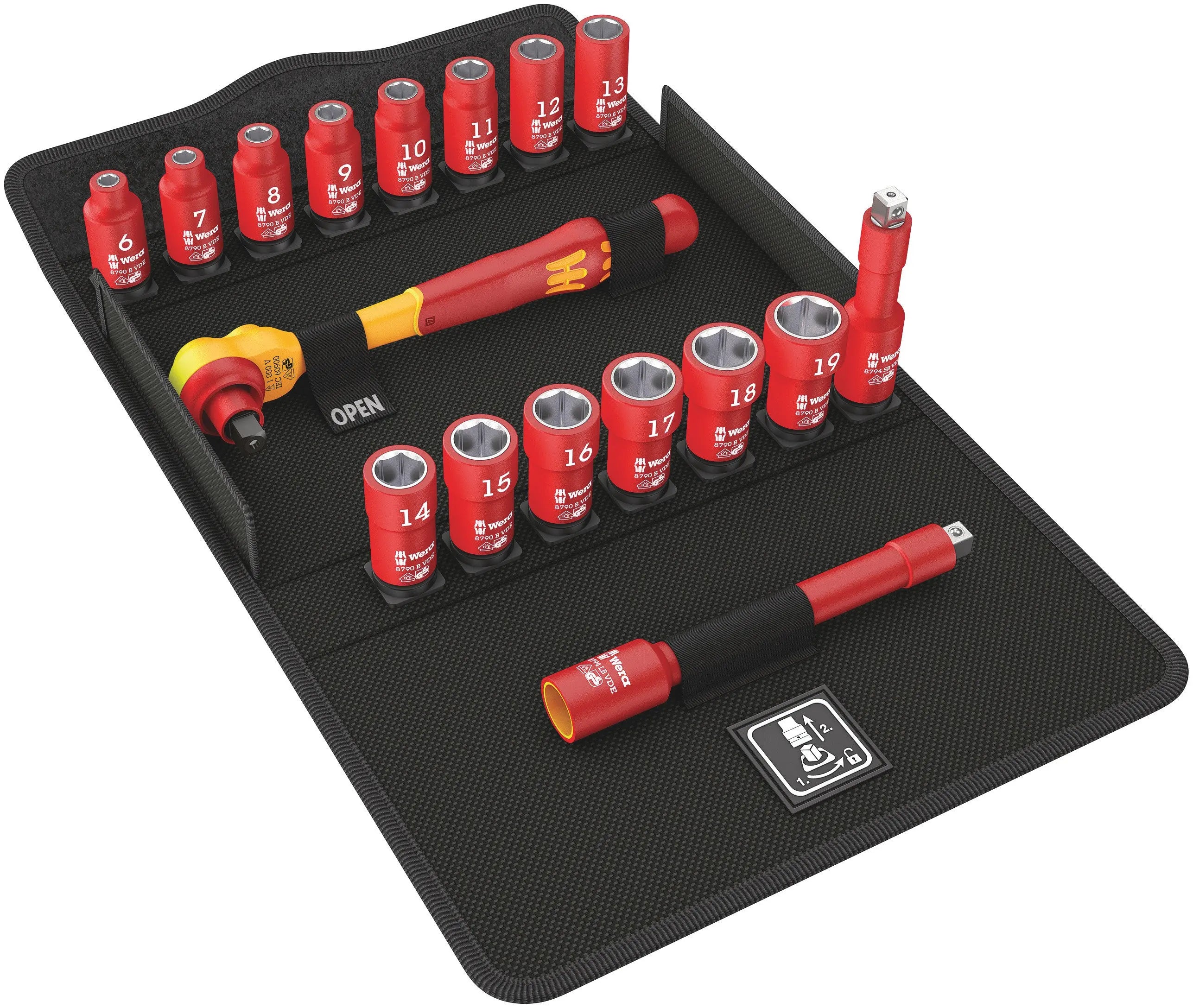 Wera 8100 SB VDE 1 Zyklop Ratchet set, insulated, switch lever 3/8" 05004970001 Wera