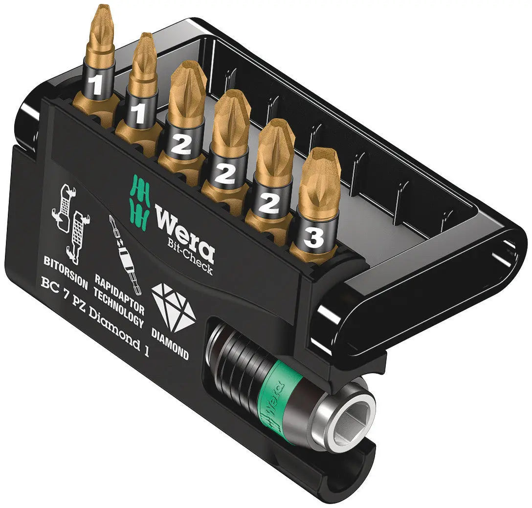Wera BIT-CHECK 7 PZ DIAMOND 1 BITS + UNIVERSAL BITHOLDER 05057412001 Wera