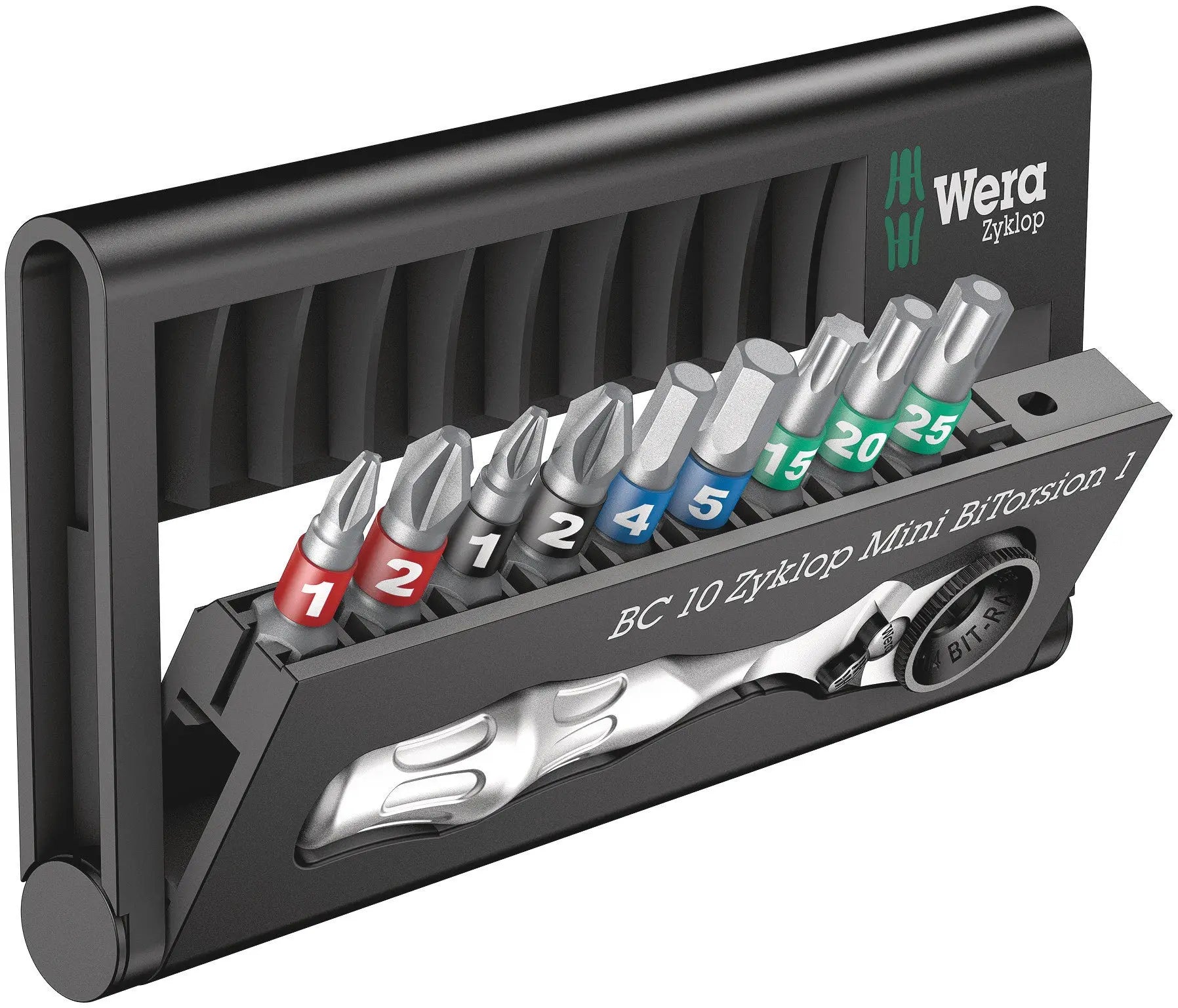 Wera Bit-Check 10 Zyklop Mini BiTorsion 1 Bits assortment with ratchet 05057418001 Wera
