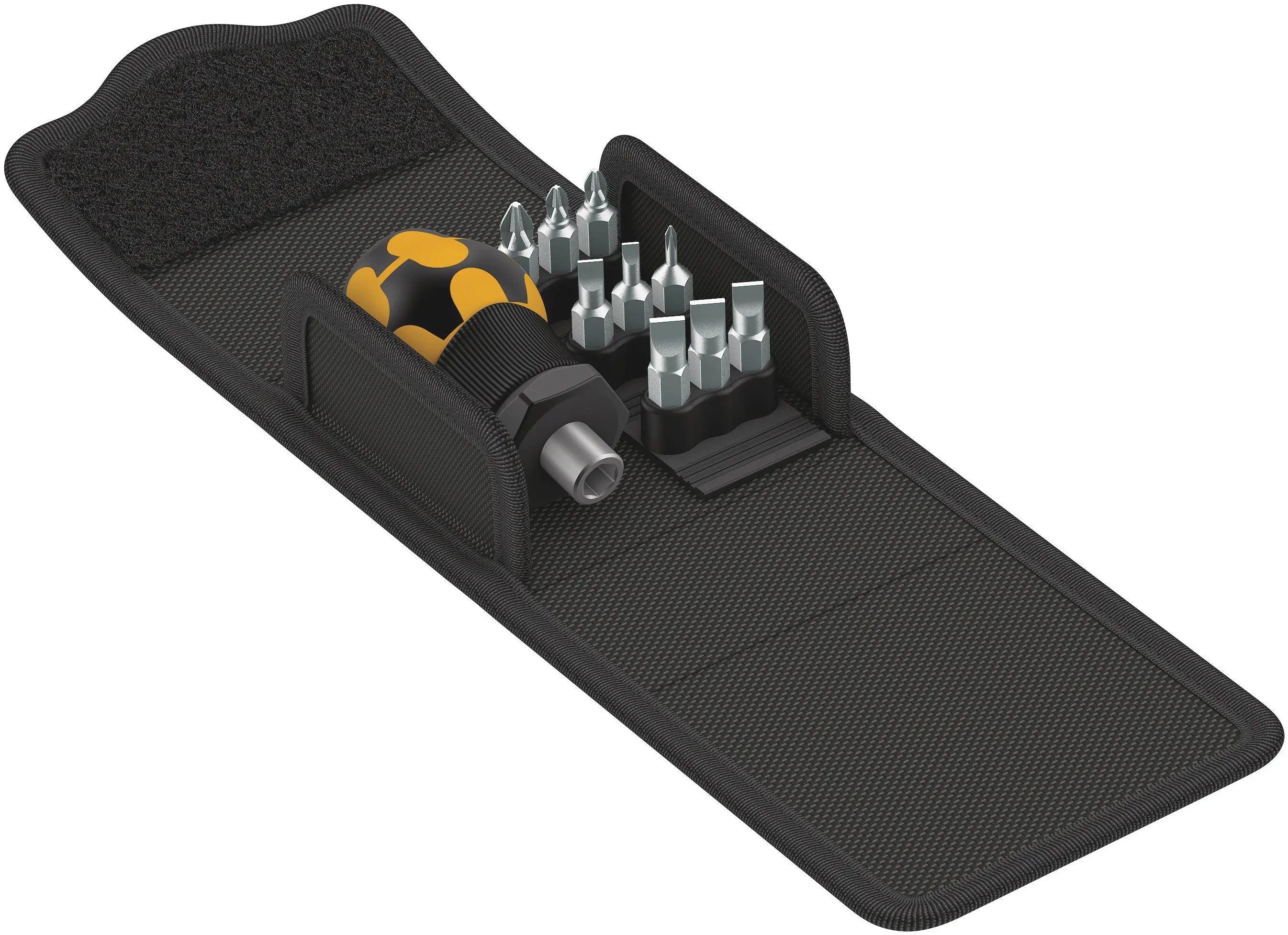 Wera 811/1 ESD Stubby Bitholder + PH and Slotted Bits (9 Bits in total) - in Kraftform Kompakt pouch 05057472001 Wera