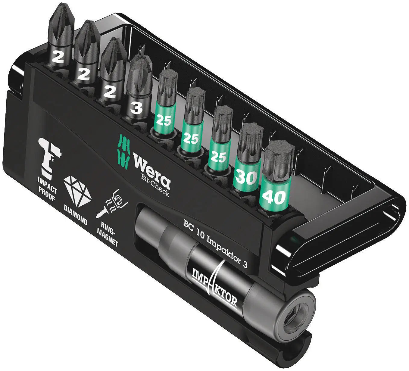 Wera BIT-CHECK 10 IMPAKTOR 3 BITS-ASSORTMENT 05057683001 Wera