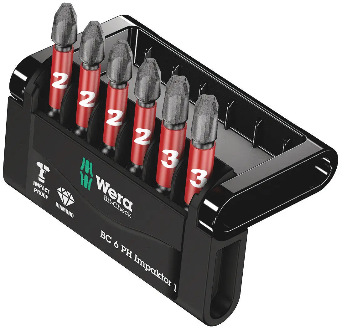 Wera BIT-CHECK 6 PH IMPAKTOR 1 BITS FOR PH SCREWS 05057691001 Wera