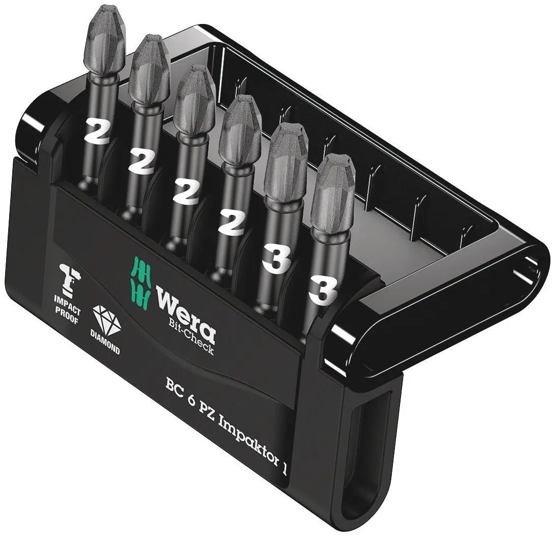 Wera BIT-CHECK 6 PZ IMPAKTOR 1 BITS FOR PZ SCREWS 05057692001 Wera