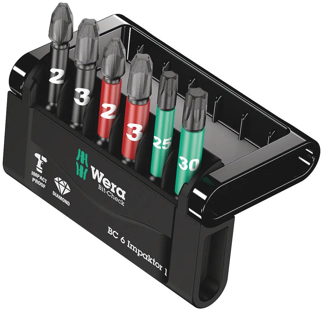 Wera BIT-CHECK 6 IMPAKTOR 1 BITS FOR PH/PZ/TX SCREWS 05057695001 Wera
