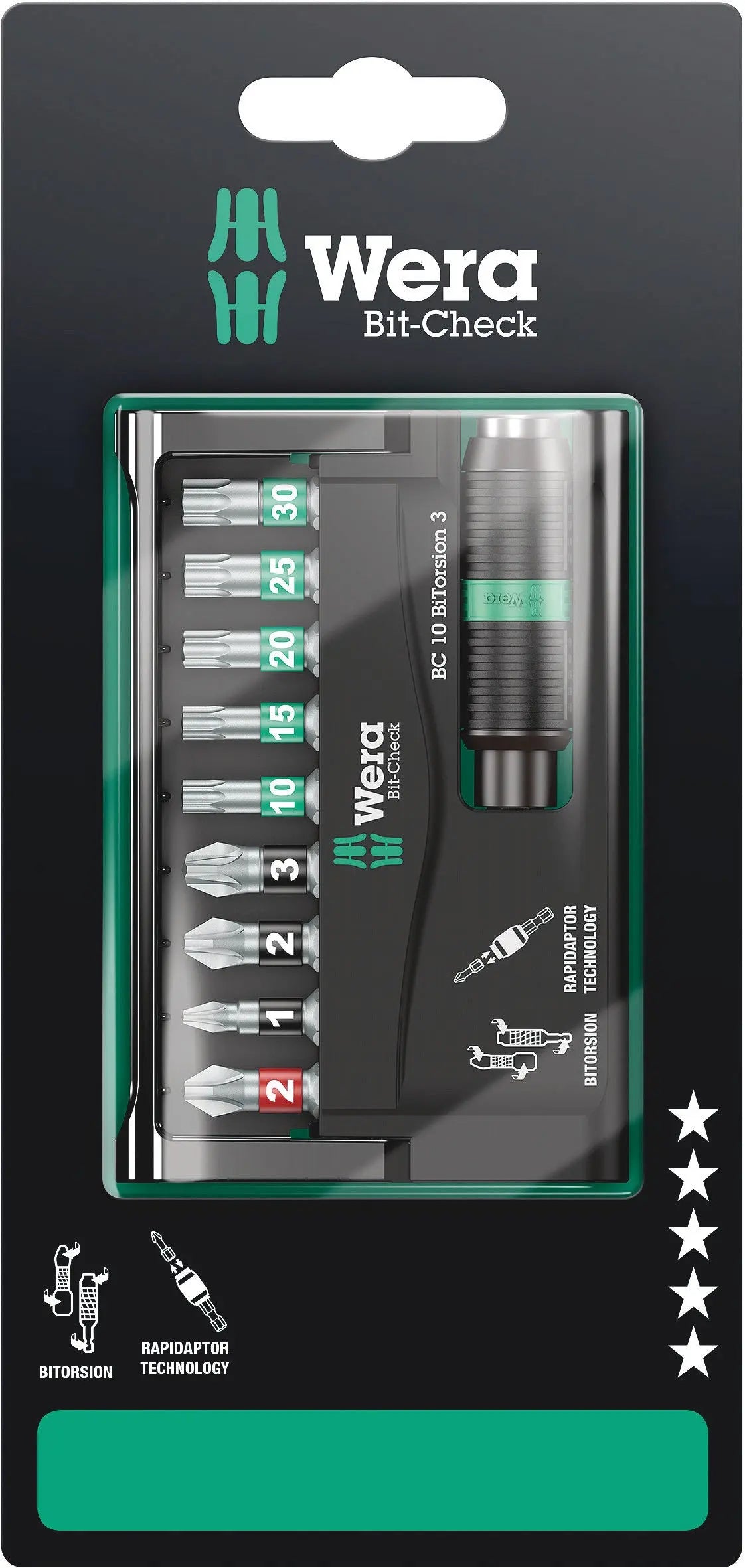 Wera BIT-CHECK 10 BITORSION 3 SB BITS ASSORTMENT 05073418001 Wera