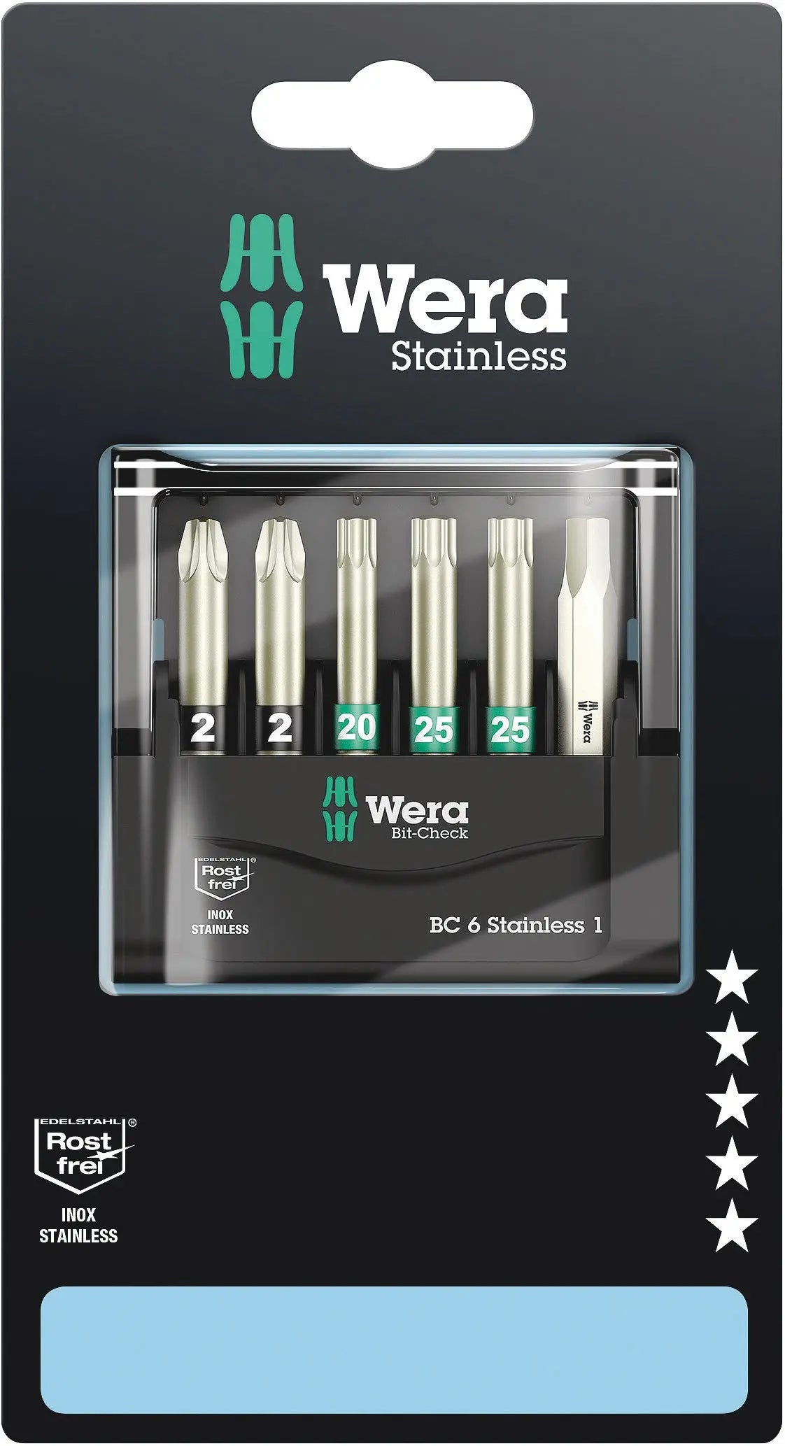 Wera BIT-CHECK 6 STAINLESS 1 SB BITS ASSORTMENT 05073634001 Wera