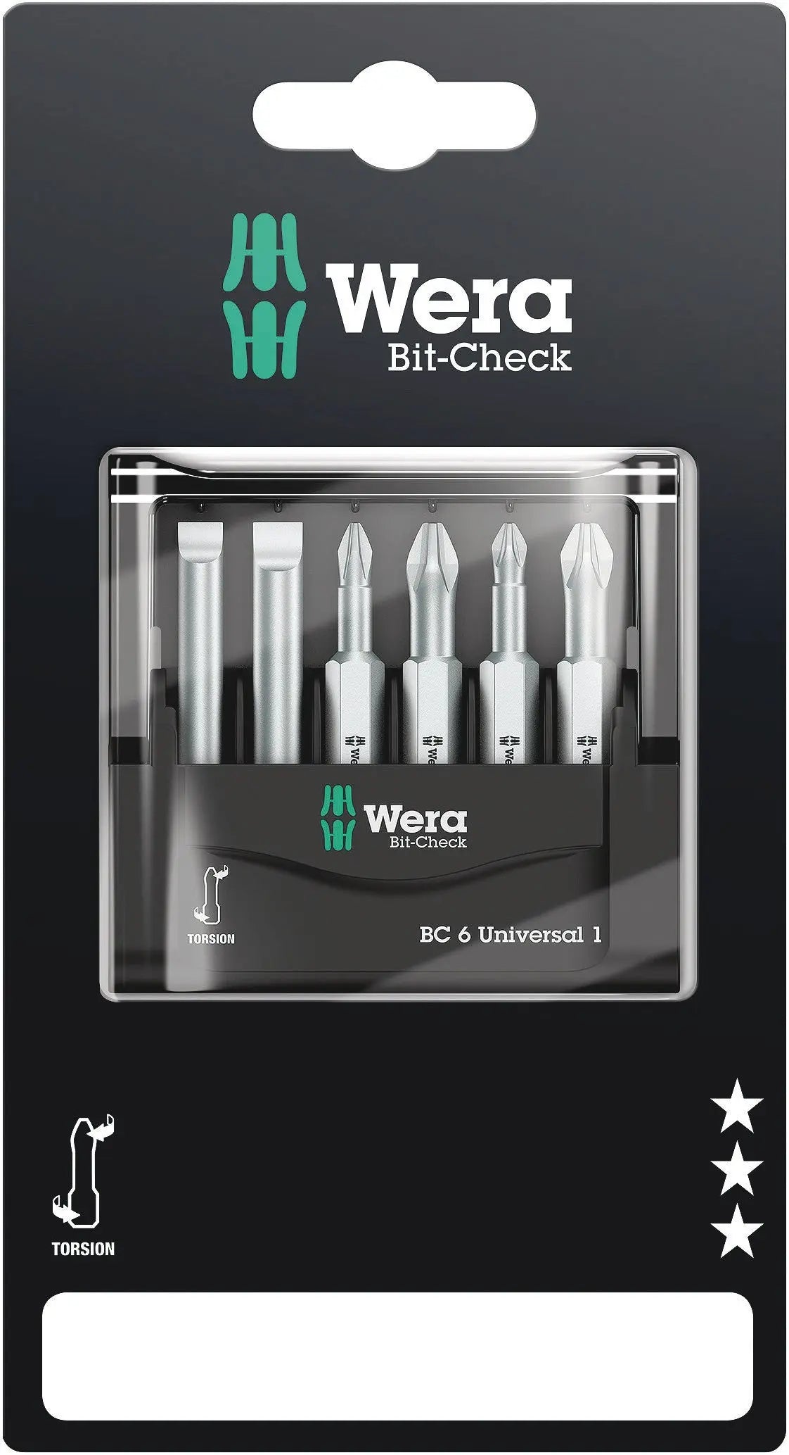 Wera BIT-CHECK 6 UNIVERSAL 1 SB BITS FOR SLOTTED/PH/PZ SCREWS 05073635001 Wera