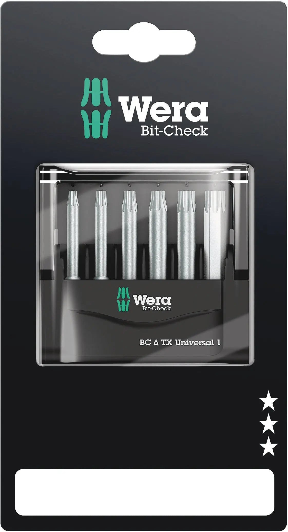 Wera BIT-CHECK 6 TX UNIVERSAL 1 SB BITS FOR TX SCREWS 05073637001 Wera