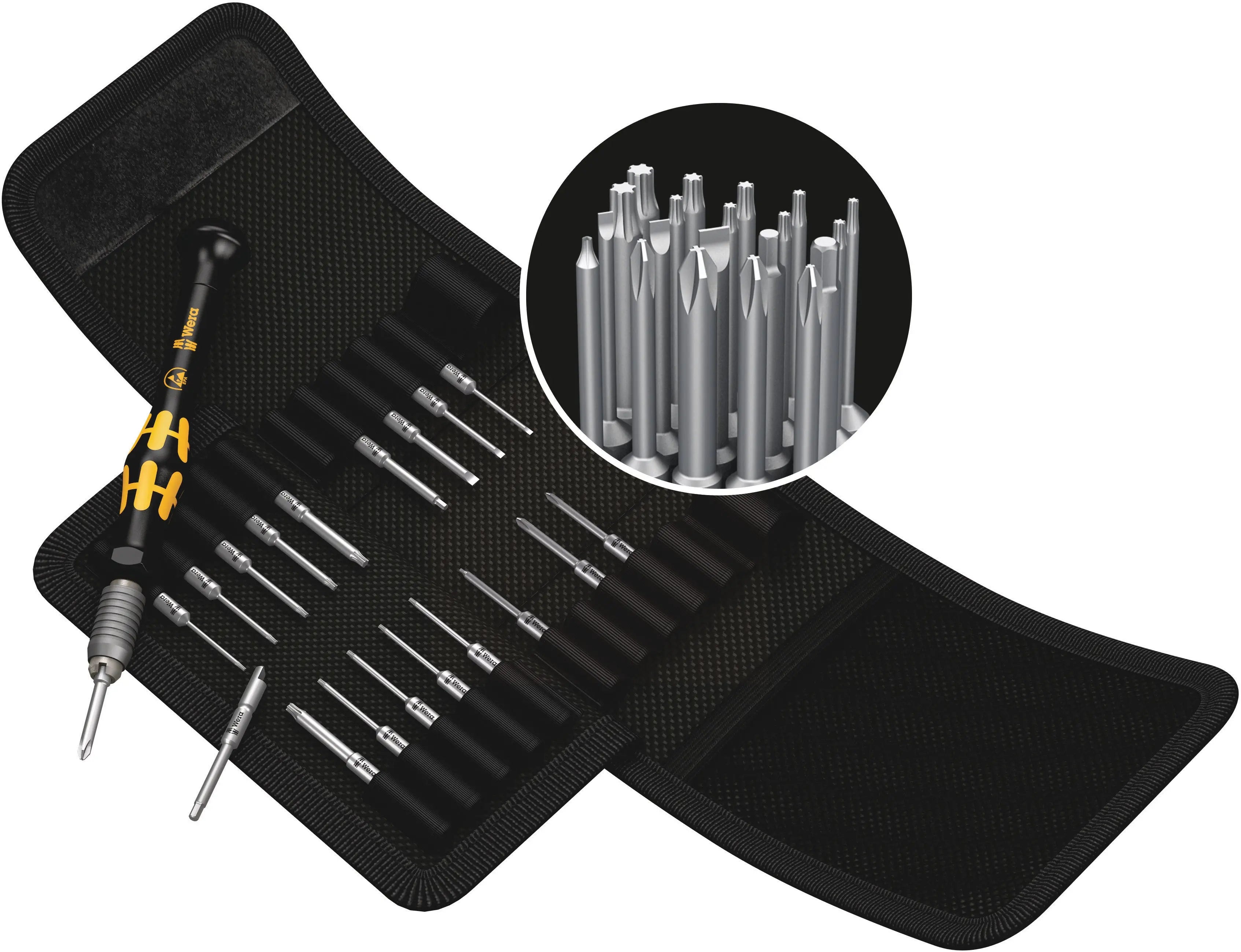 Wera KRAFTFORM KOMPAKT MICRO-SET ESD/20 SB BIT SET WITH HANDLE AND INTER-CHANGEABLE BLADES 05073671001 Wera