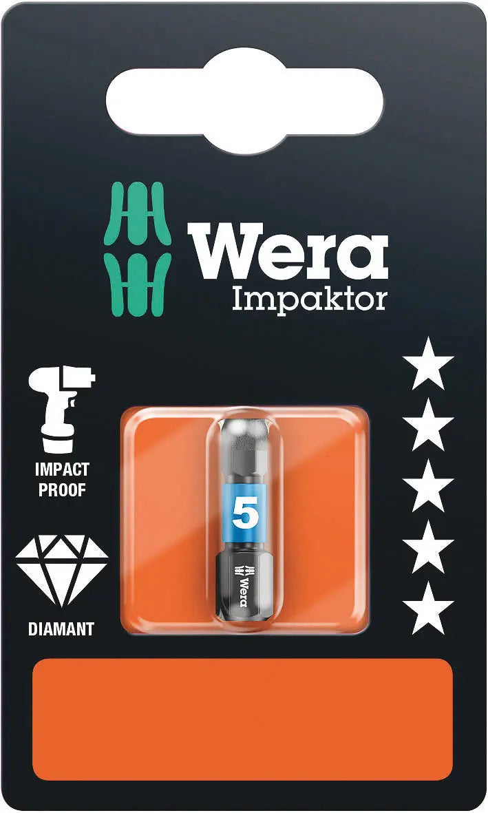 Wera 840/1 IMP DC HEX-PLUS SW 5.0 X 25 MM SB BITS FOR HEX SOCKET SCREWS, IMPACT 05073905001 Wera