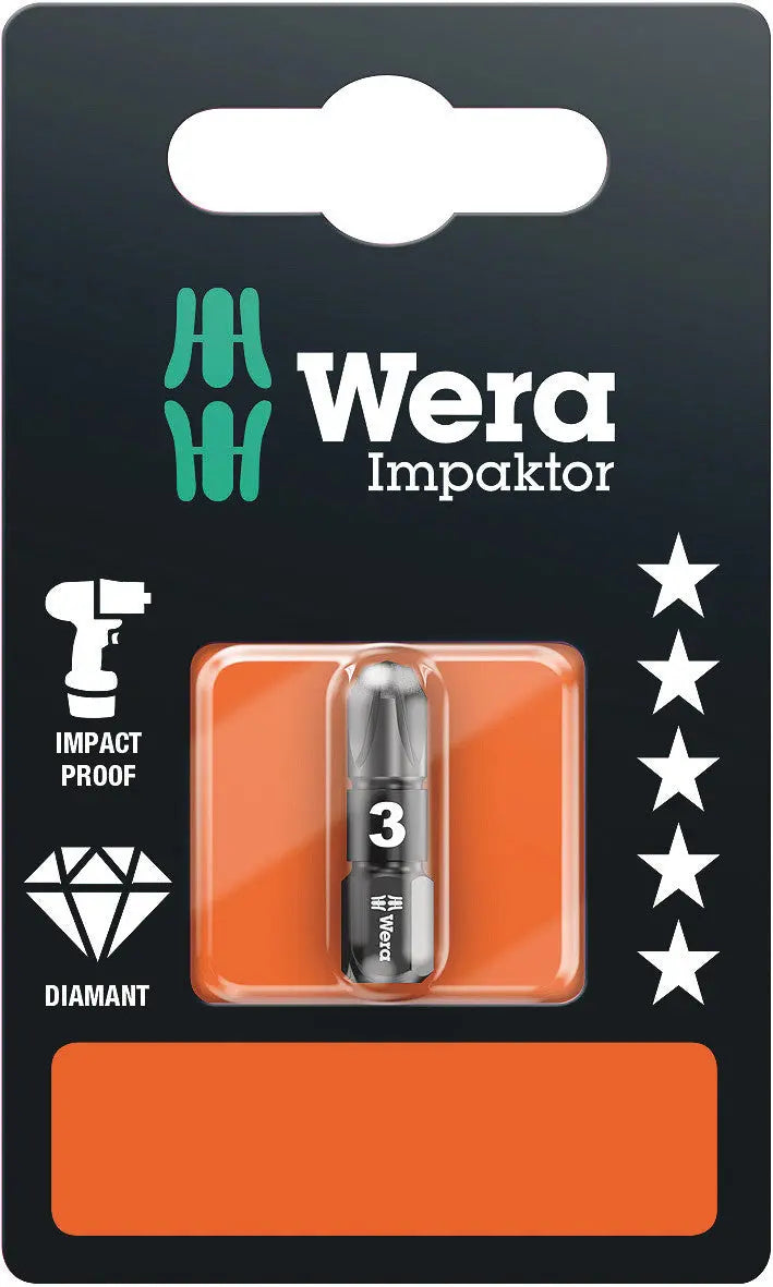 Wera 855/1 IMP DC PZ 3 X 25 MM SB POZIDRIV-BITS, IMPACT 05073922001 Wera