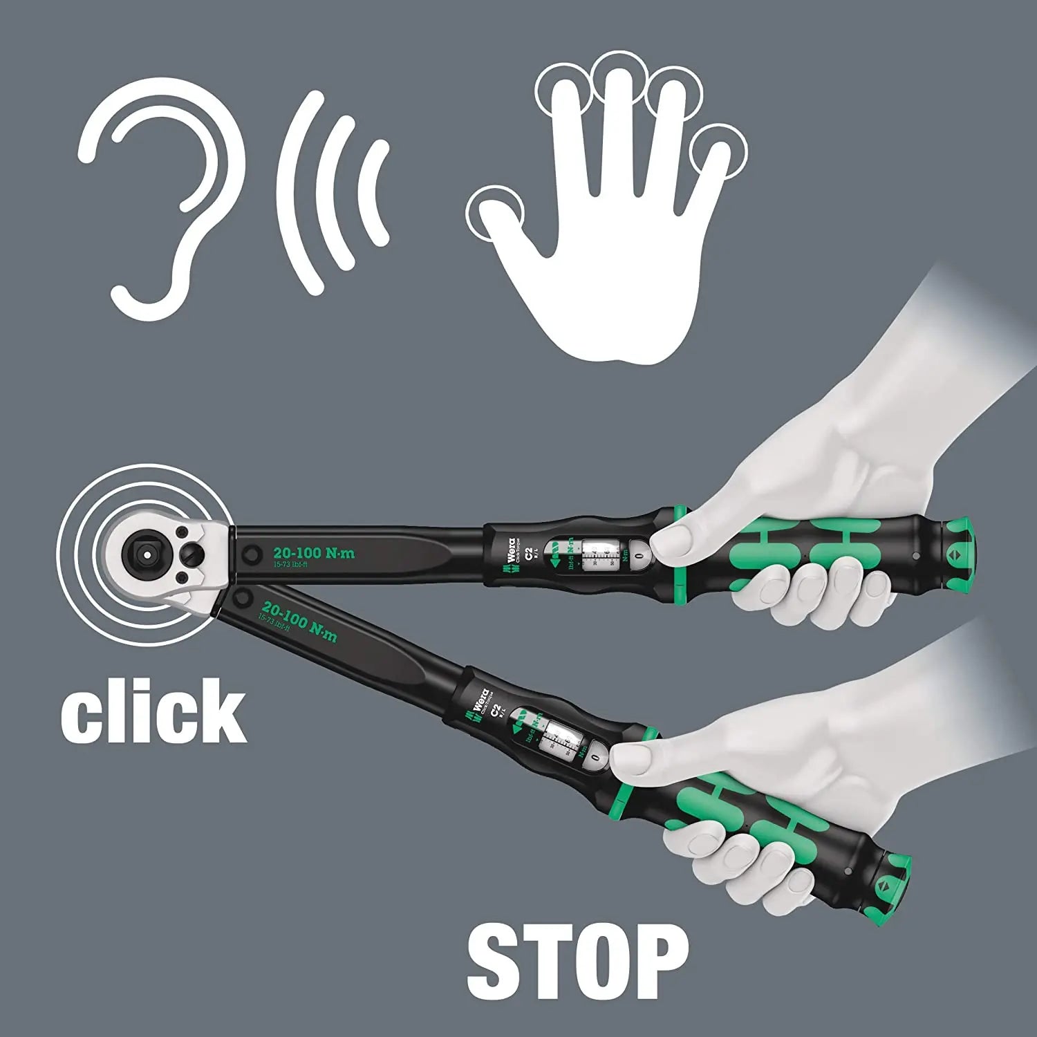 Wera Click-Torque C 3 Push R/L adjustable torque wrench for clockwise and anti-clockwise torque-control, 40-200 Nm Wera