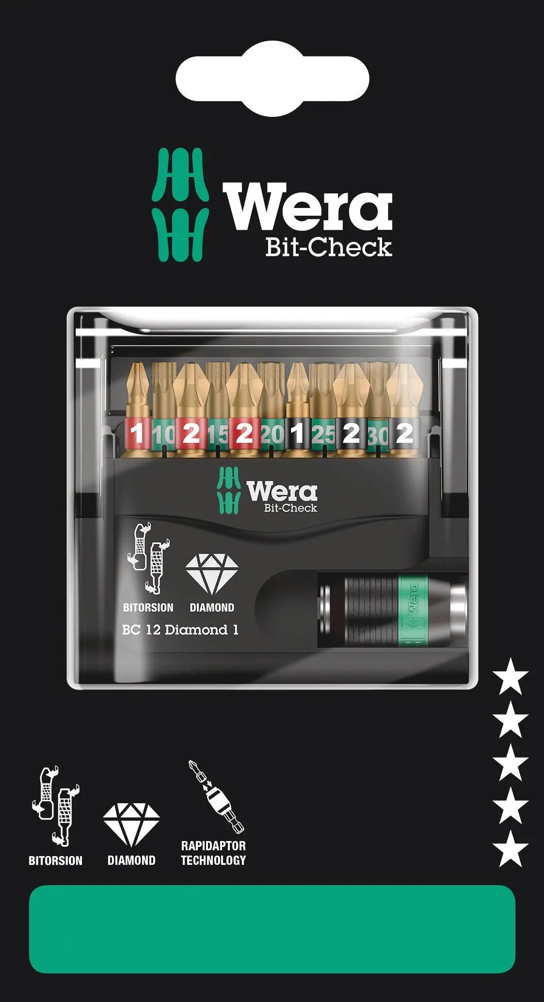Wera Bit-Check 12 Diamond 1 SB Bits assortment 05136392001 Wera