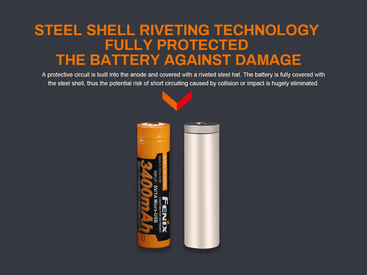 Fenix 18650 USB Rechargeable Battery, 3400mAh - F FX-ARBL183400U Fenix