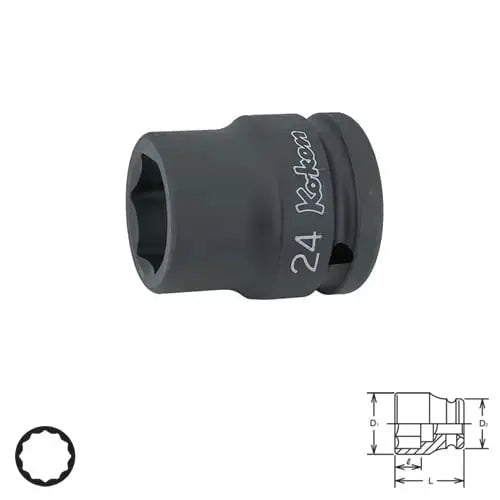 Ko-ken Tools 3/4 in Square Drive 12-Point Thin Walled Impact Socket, 1-1/4 in - 16406A-1.1/4
