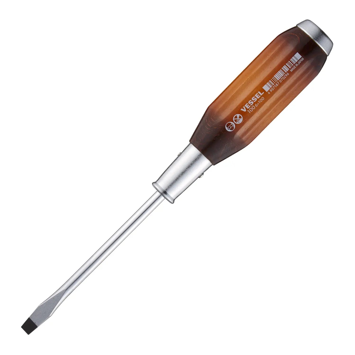 Vessel Tools Powerful Tang-Thru Slotted Screwdriver, 6 x 100mm - VL 100S6100 Vessel Tools
