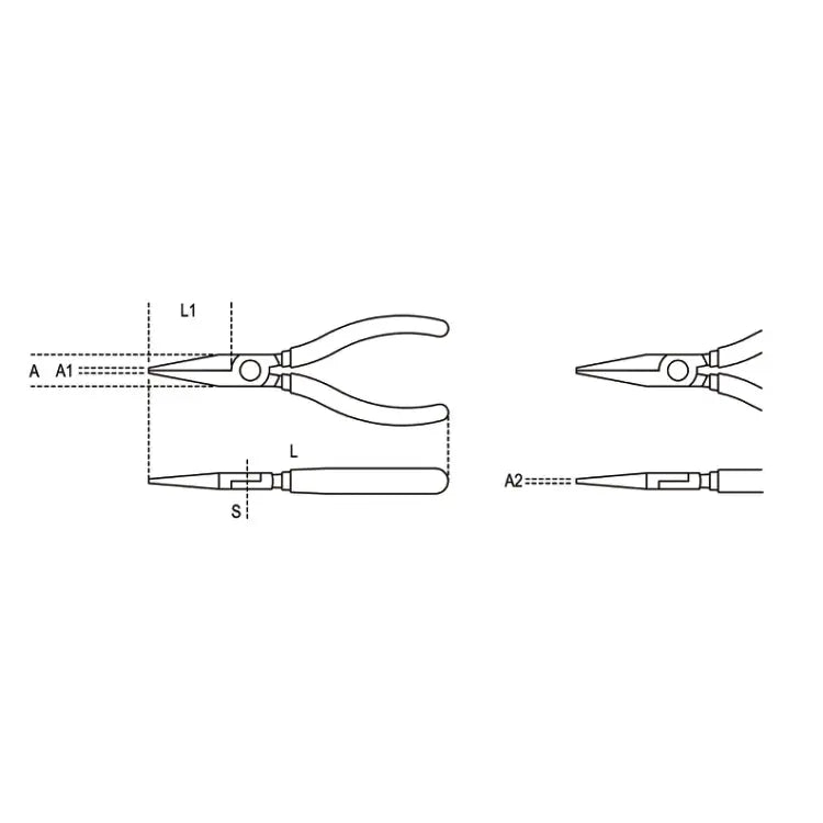 Beta Tools (Article# 1008 160) Long Flat Knurled Nose Plier, 160mm - BT 10080006 Beta Tools