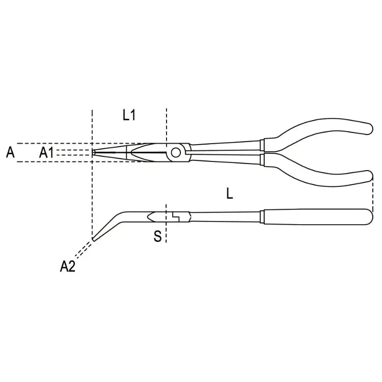 Beta Tools (Article# 1009L/B) Curved Extra-Long Knurled Nose Plier, 45 deg - BT 10090009 Beta Tools