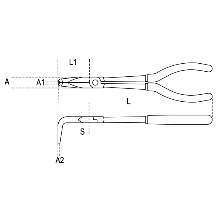 Beta Tools (Article# 1009L/C) Bent Extra-Long Knurled Nose Plier, 90 deg - BT 10090010 Beta Tools