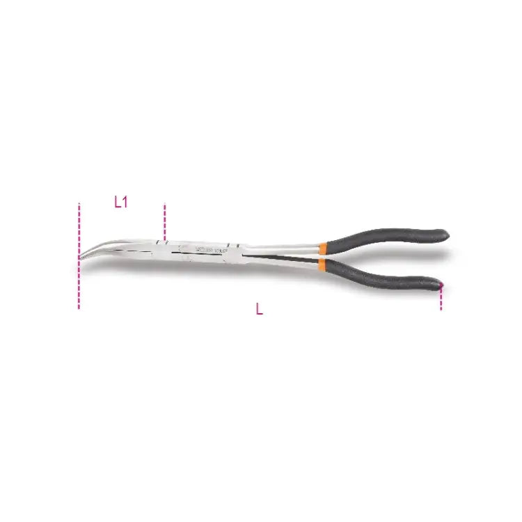 Beta Tools (Article# 1009L/DP) Curved Extra-Long Knurled Double Swivel Nose Plier, 45 deg - BT 10090059 Beta Tools
