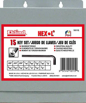 Eklind Set of 15 Short Hexagon L-Key 0.03 - 3/8 in with Metal Box - EK 10115 Hexagon L-Key Set Eklind