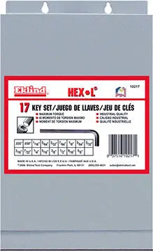 Eklind Set of 17 Long Hexagon L-Key 0.04 - 5/8 in with Metal Box - EK 10217 Hexagon L-Key Set Eklind