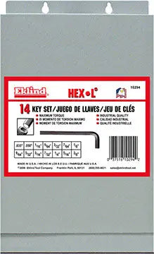 Eklind Set of 14 Long Hexagon L-Key 0.04 - 3/8 in with Metal Box - EK 10294 Hexagon L-Key Set Eklind