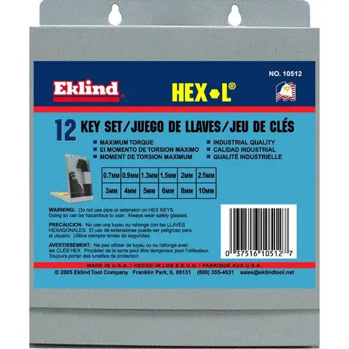 Eklind Set of 12 Short Hexagon L-Key with Metal Box - EK 10512 Hexagon L-Key Set Eklind