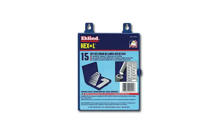 Wright Tool Set of 15 Metric Short Arm L-Key with Metal Box, 0.7mm - 17mm - WT 9E10515