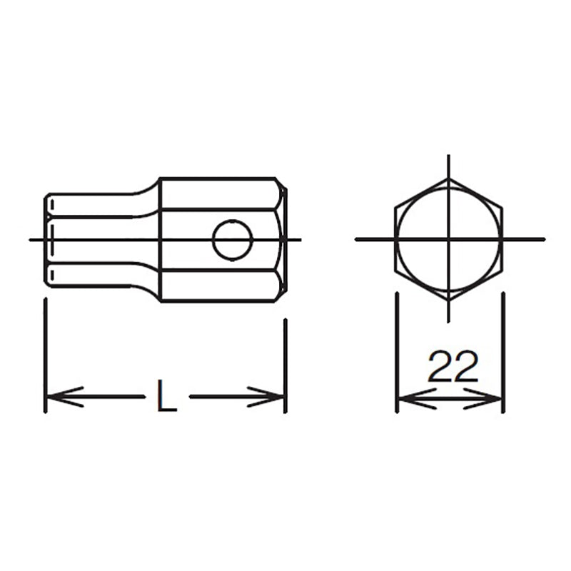 Ko-ken Tools 22mm Hex Dr. Bit 30mm Hex Length 50mm