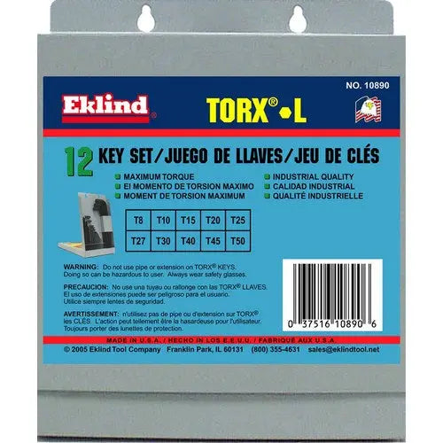 Eklind Set of 10 Short Torx L-Key with Pouch - EK 10890 Torx L-Key Set Eklind