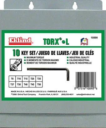 Eklind Set of 10 Short Torx L-Key with Pouch - EK 10890 Torx L-Key Set Eklind