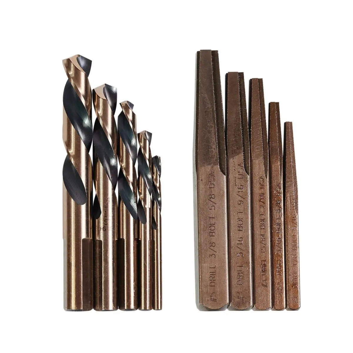 KnKut Set of 10 Screw Machine Left Hand Drill Bit and Square Extractor - 10KK7-LHSQX KnKut
