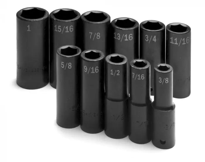 SK Tools - 11 Piece 1/2" Drive 6 Point Fractional Deep Impact Socket Set - 4041 SK Tools