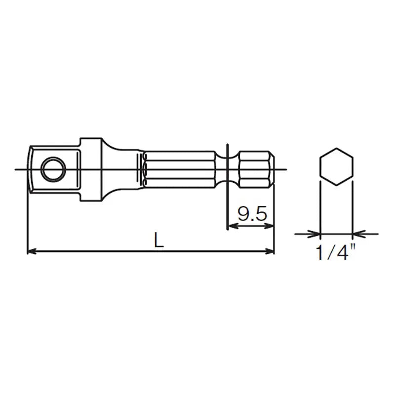 Ko-ken Tools 1/4 Hex Dr. Adaptor 3/8 Square Length 50mm Pin type Ko-ken Tools