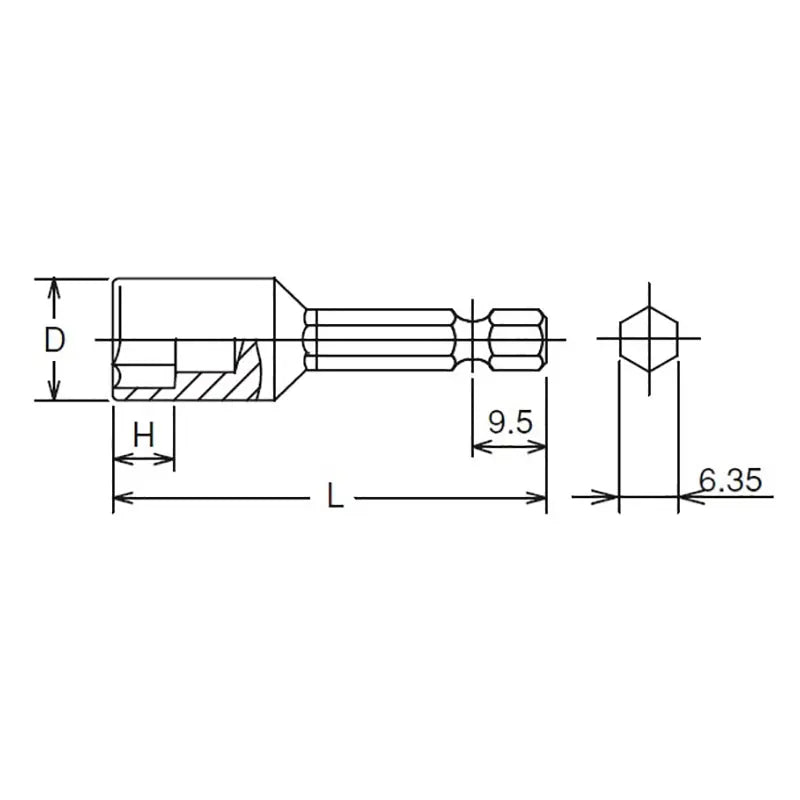 Ko-ken Tools 1/4 Hex Dr. Nut Setter 14mm 6 point Length 50mm Ko-ken Tools