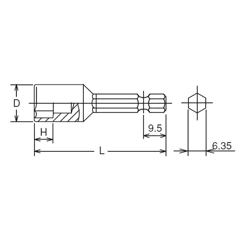 Ko-ken Tools 1/4 Hex Dr. Nut Setter 6mm 6 point Length 50mm