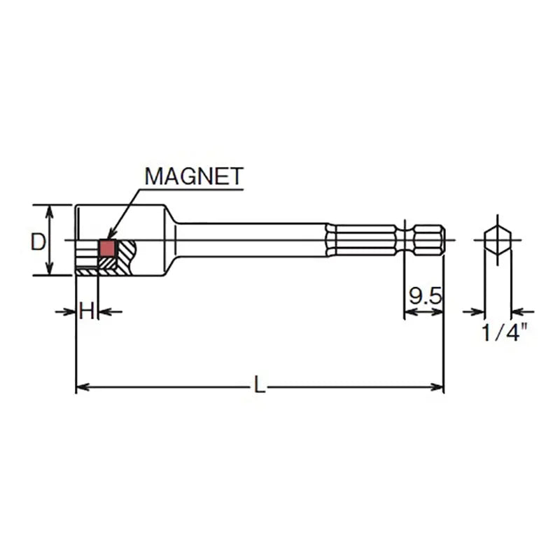 Ko-ken Tools 1/4 Hex Dr. Nut Setter 14mm 6 point Length 100mm Magnet Ko-ken Tools